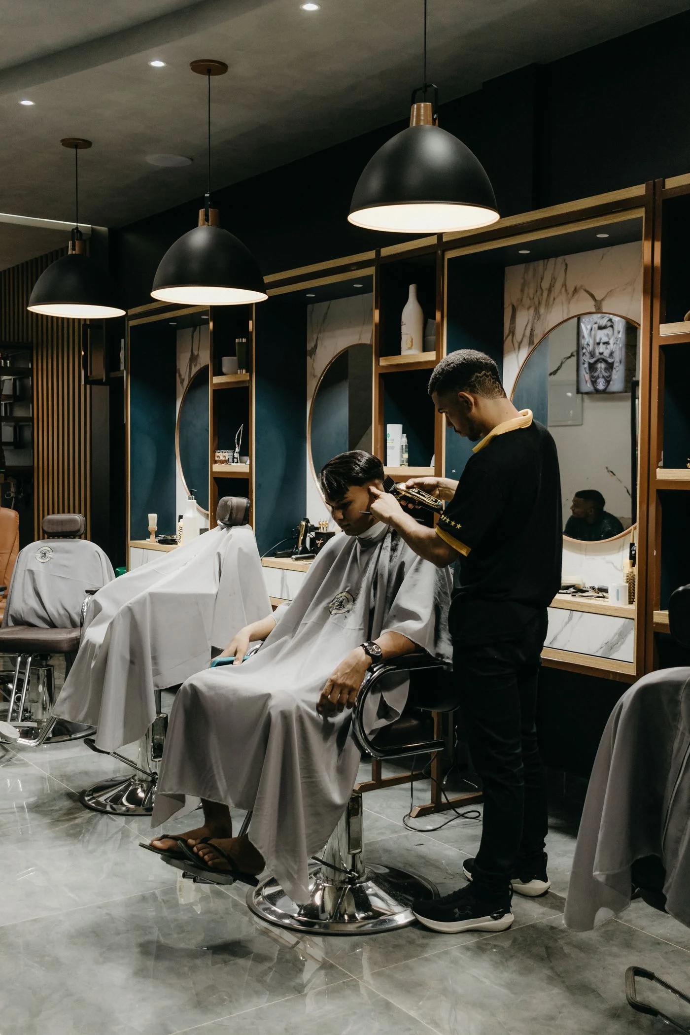 Stock photograph of a barber at work